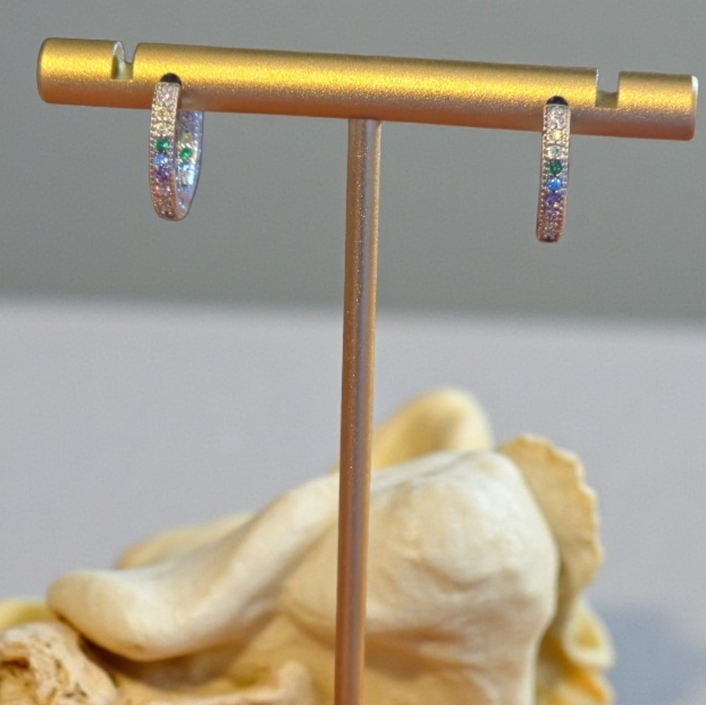 925 Silver and  Genstone  Hoop Earrings